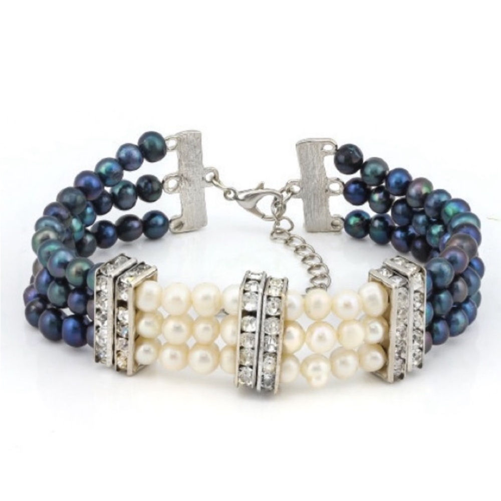 Pearls And Cubic Zirconia 18K White gold plated bracelet